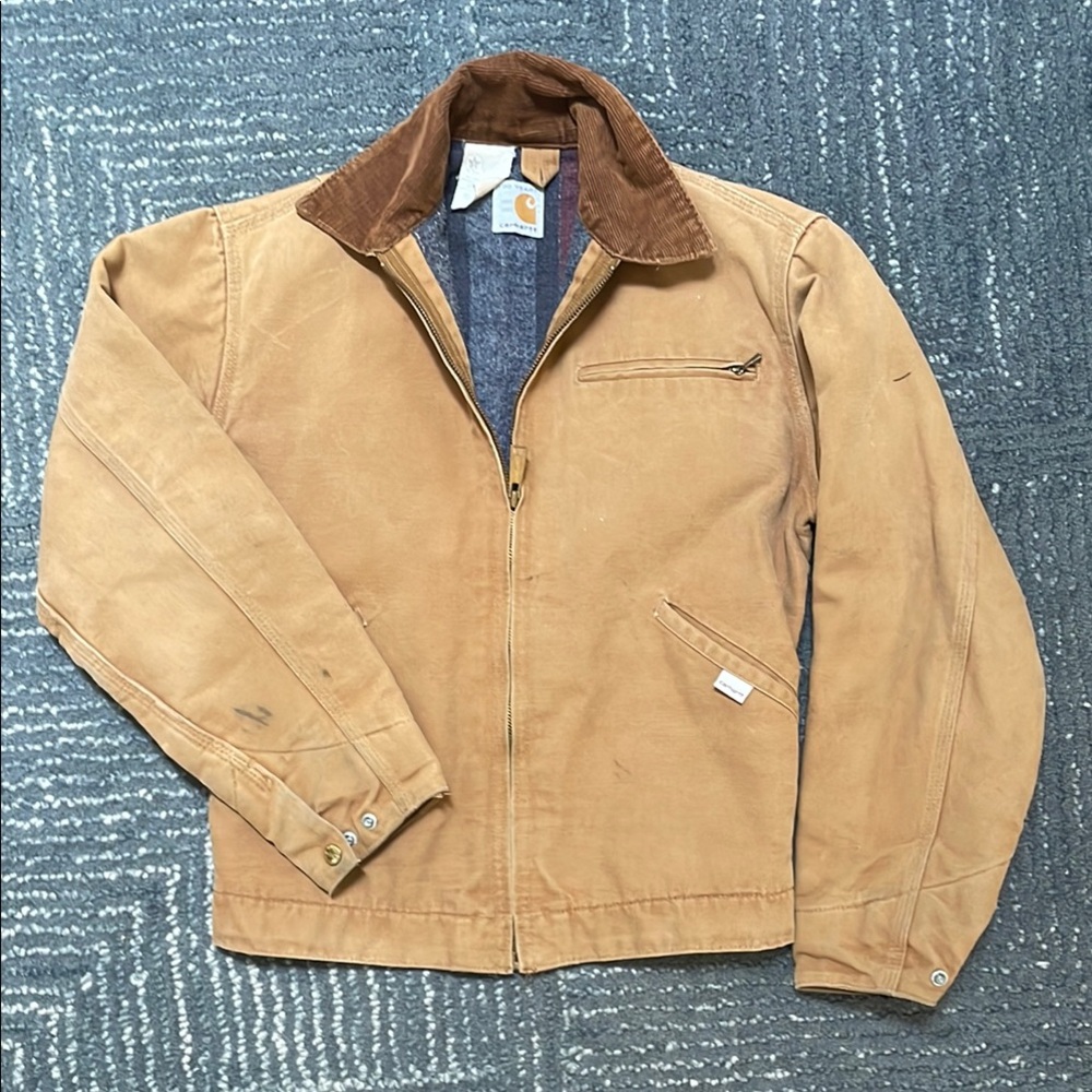 Carhartt Tan Lightweight Jacket with Brown Corduroy Collar
